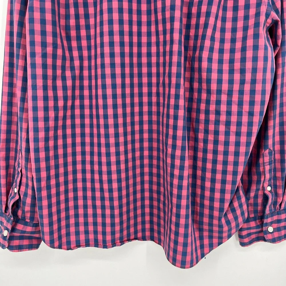 J.Crew Performance Slim Untucked Shirt Mens XL Pink Navy Blue Gingham Check